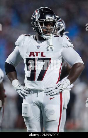 Atlanta Falcons defensive tackle Grady Jarrett #97 during pregame before  the game against the Los Angeles Chargers…