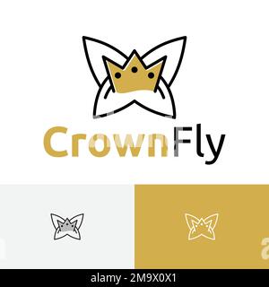 Butterfly Golden Crown Kingdom Prince Line Business Logo Stock Vector