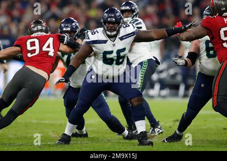 Seattle Seahawks guard Phil Haynes warms up before an NFL football game  against the Tampa Bay Buccaneers, Sunday, Nov. 13, 2022, in Munich,  Germany. (AP Photo/Gary McCullough Stock Photo - Alamy