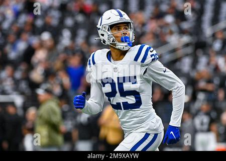 Indianapolis Colts defensive back Rodney Thomas II (25) celebrates his  interception with teammates during an NFL football game against the Houston  Texans, Sunday, Jan. 8, 2023, in Indianapolis. (AP Photo/Zach Bolinger Stock