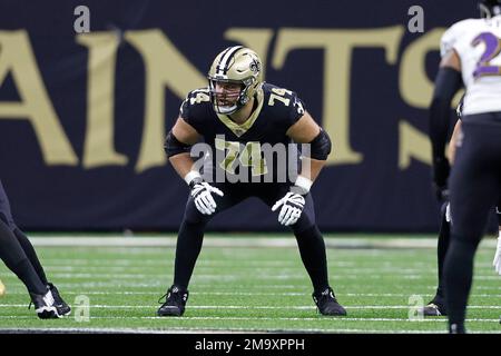 New Orleans Saints offensive tackle James Hurst (74) in action during an  NFL football game against the Seattle Seahawks, Sunday, Oct. 9, 2022, in  New Orleans. (AP Photo/Tyler Kaufman Stock Photo - Alamy