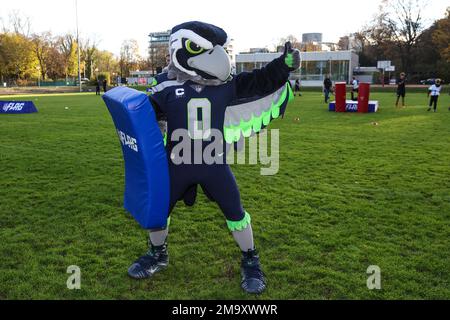 Youth participating in the NFL FLAG football program on Friday, Nov