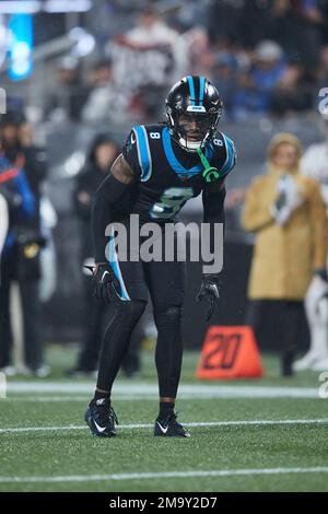 Carolina Panthers cornerback Jaycee Horn (8) lines up on defense