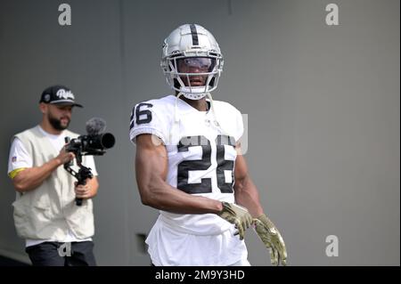 Las Vegas Raiders cornerback Rock Ya-Sin (26) heads to the field