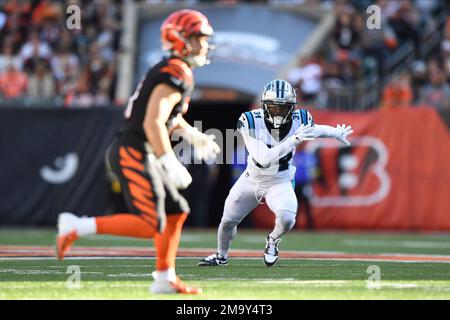 Carolina Panthers safety Sean Chandler (34) runs for the play during an NFL  football game against the Cincinnati Bengals, Sunday, Nov. 6, 2022, in  Cincinnati. (AP Photo/Emilee Chinn Stock Photo - Alamy