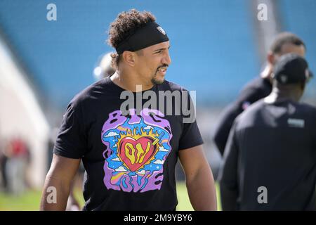 Las Vegas Raiders fullback Jakob Johnson (45) leaves the field against the  Indianapolis Colts during the