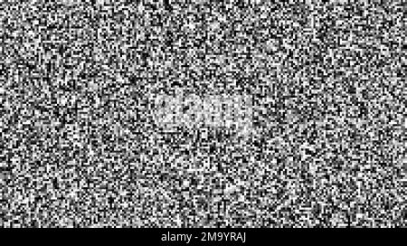 Seamless pixelated tv noise texture. White noise signal grain. Television screen interferences and glitches. Grunge background  Stock Vector