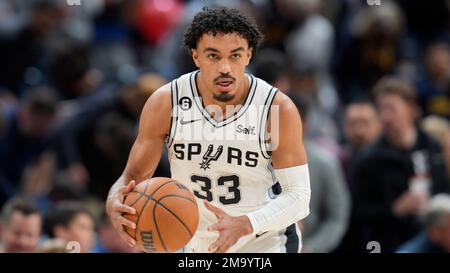 San Antonio Spurs guard Tre Jones (33) during the first half of an NBA ...