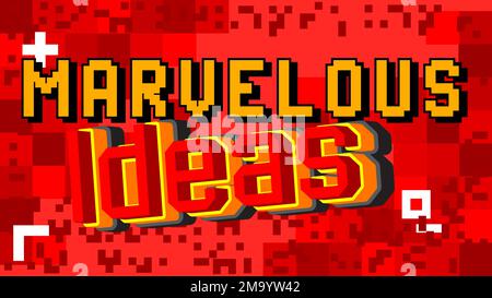 Ideas. Pixelated word with geometric graphic background. Vector cartoon ...