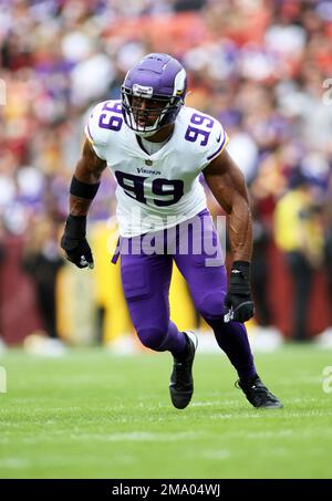 Minnesota Vikings linebacker Danielle Hunter (99) in action during the  second half of an NFL football game against the New York Jets, Sunday, Dec.  4, 2022 in Minneapolis. (AP Photo/Stacy Bengs Stock