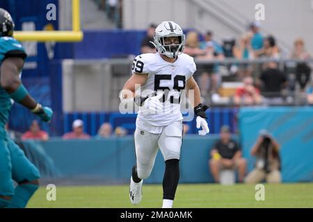 Las Vegas Raiders linebacker Luke Masterson (59) against the