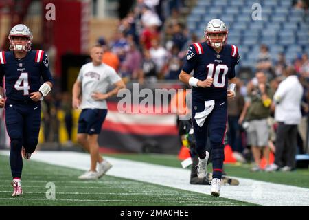 New England Patriots quarterback Mac Jones (10) during an NFL football games,  Sunday, Nov. 6, 2022, in Foxborough, Mass. (AP Photo/Charles Krupa Stock  Photo - Alamy