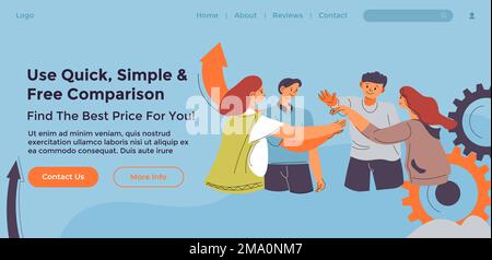 Find best price for you, use quick, simple and free comparison of costs for team buildings. Business projects and organizations. Website landing page Stock Vector