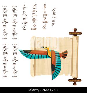 Ancient Egypt papyrus scroll with flying bird figure cartoon vector ...