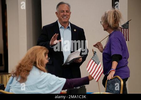 Newly elected sheriff Joe Lombardo,left, and his daughter Morgan during a  swearing in ceremony at Las Vegas Metropolitan Police Department  Headquarters, 400 S. Martin Luther King Boulevard, on M …