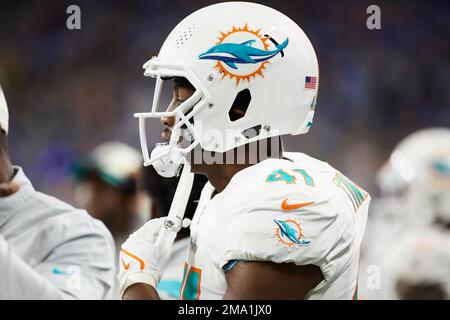 Miami Dolphins linebacker Channing Tindall (41) pursues a play on