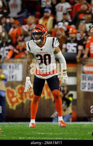 Inglewood, United States. 13th Feb, 2022. Sunday, February 13, 2022, 2022;  Inglewood, CA USA; Cincinnati Bengals free safety Jessie Bates (30)  celebrates with cornerbacks Jalen Davis (35), Trae Waynes (26) Eli Apple (