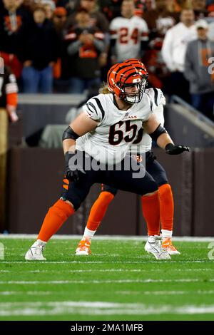 Cincinnati Bengals guard Alex Cappa (65) in coverage during an NFL football  game against the New