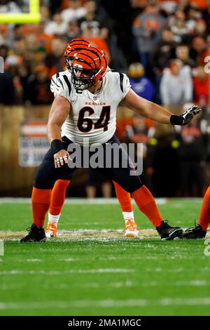 Cincinnati Bengals center Ted Karras (64) looks to make a block