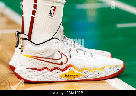 The Nike Zoom shoes of Cleveland Cavaliers' Kevin Love are seen during the  second half of an NBA basketball game against the Boston Celtics Friday,  Oct. 28, 2022, in Boston. (AP Photo/Winslow