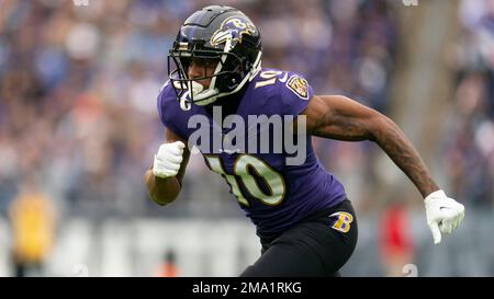 Baltimore Ravens wide receiver Demarcus Robinson runs a route