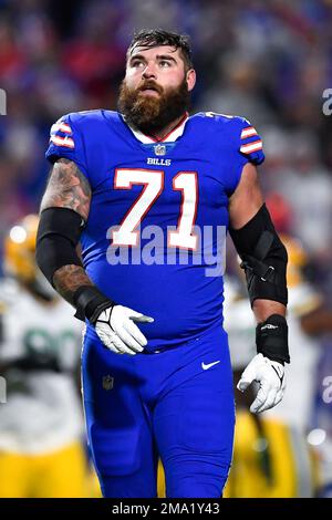 Buffalo Bills offensive lineman Ryan Bates (71) on the sidelines during an  NFL football game against the Miami Dolphins, Sunday, Sept. 19, 2021, in  Miami Gardens, Fla. (AP Photo/Doug Murray Stock Photo - Alamy