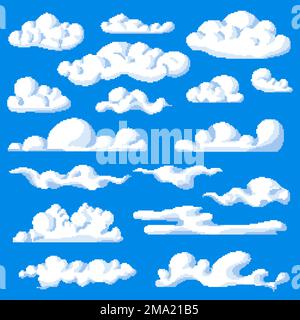 Pixelated clouds for game play setting 8 bits Stock Vector