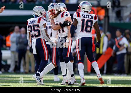 New England Patriots safety Brenden Schooler (41) warms up prior to an NFL  football game against the Green Bay Packers, Sunday, Oct. 2, 2022, in Green  Bay, Wis. (AP Photo/Kamil Krzaczynski Stock