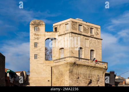 Landscape view of historic landmark Tour de la Babote or Babotte, ancient observatory of Montpellier, France Stock Photo