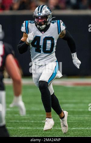 Carolina Panthers linebacker Brandon Smith (40) looks on during an NFL  football game against the Tampa Bay Buccaneers Sunday, Oct. 23, 2022, in  Charlotte, N.C. (AP Photo/Jacob Kupferman Stock Photo - Alamy