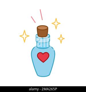 Vector hand drawn magic love potion bottle. Vector icon for valentines day. Magical drink illustration. Cartoon doodle style, flat design. Stock Vector