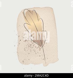 Doodle leaf vector with beige brush stroke background Stock Vector