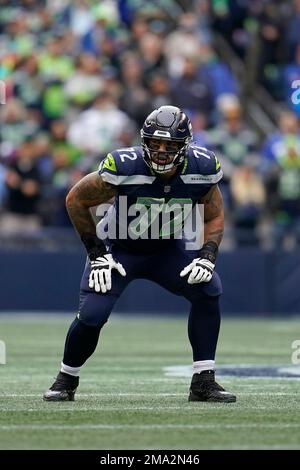 Seattle Seahawks offensive lineman Abraham Lucas is pictured during an NFL  football game against the Atlanta Falcons, Sunday, Sept. 25, 2022, in  Seattle. The Falcons won 27-23. (AP Photo/Stephen Brashear Stock Photo -  Alamy