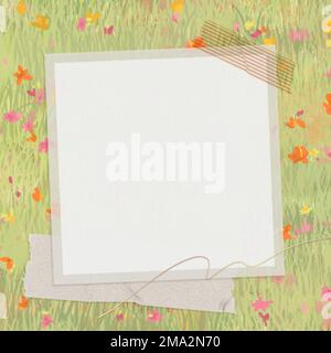 Frame vector on a blooming spring field Stock Vector