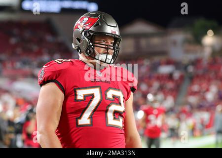 Baltimore Ravens guard Ben Powers (72) takes to the field before an NFL  football game between the Miami Dolphins and the Baltimore Ravens, Sunday,  Sept. 18, 2022, in Baltimore. (AP Photo/Nick Wass