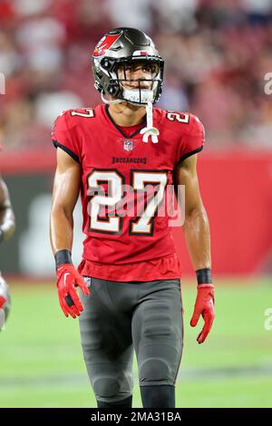 Tampa Bay Buccaneers cornerback Zyon McCollum (27) watches his assigned  receiver as he defends in the secondary during an NFL football game against  the New Orleans Saints, Monday, Dec. 5, 2022, in