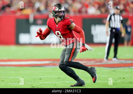 Tampa Bay Buccaneers linebacker Joe Tryon-Shoyinka (9) during the first  half of an NFL football game against the Dallas Cowboys Thursday, Sept. 9,  2021, in Tampa, Fla. (AP Photo/Mark LoMoglio Stock Photo 