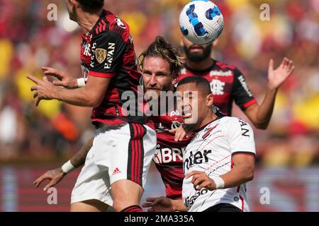 Vitor Roque of Brazil's Athletico Paranaense heads the ball during a Copa  Libertadores Group G soccer match against Peru's Alianza Lima at Alejandro  Villanueva stadium, in Lima, Peru, Tuesday, April 4, 2023. (