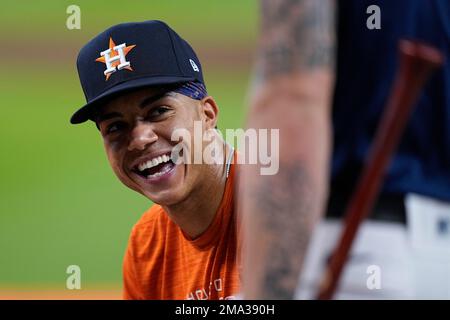 Houston Astros' Jeremy Pena smiles during batting practice before a  baseball game against the Oakland Athletics Tuesday, Sept. 12, 2023, in  Houston. (AP Photo/David J. Phillip Stock Photo - Alamy