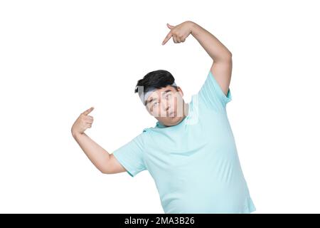 Fat young men in doing sports Stock Photo