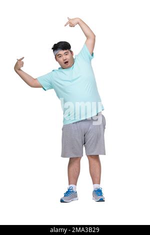 Fat young men in doing sports Stock Photo