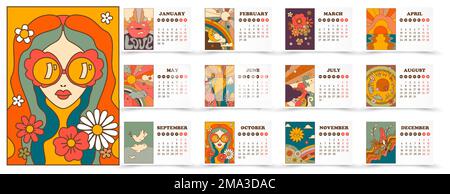 Stylish calendar with unique prints cartoon design Stock Vector