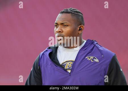 Baltimore Ravens defensive end Brent Urban (97) walks the sideline during a  NFL football game against the Tampa Bay Buccaneers,Thursday, Oct. 27, 2022  in Tampa, Fla. (AP Photo/Alex Menendez Stock Photo - Alamy