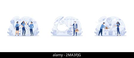 Teamwork with idea of new project, planning startup. Business solution and financial investment concept, People analyze solutions and create developme Stock Vector