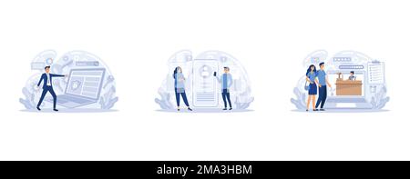 Enter login and password. Registration page on screen, Login page. Mobile app with user page. User profile, news, notifications. Identification in int Stock Vector