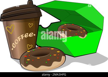 Delicious coffee with love and delicious donuts Stock Vector