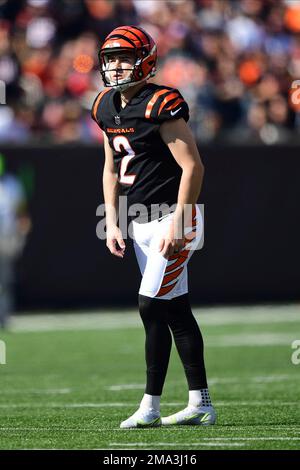 Cincinnati Bengals' Evan McPherson (2) and Trayveon Williams (32) warm up  during an NFL football game against the Baltimore Ravens, Sunday, Sept. 17,  2023, in Cincinnati. (AP Photo/Jeff Dean Stock Photo - Alamy