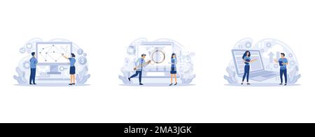 Information storage infrastructure, Big data architecture, big data visualization, data entry services, business intelligence, set flat vector modern Stock Vector