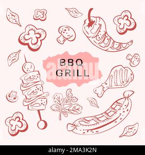 bbq grill vector hand drawn illustration in vector Stock Vector