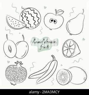 a set images of hand drawn healthy fruits Stock Vector
